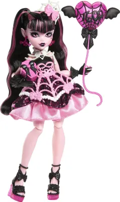 Produktbild von Mattel Monster High Scary Sweet Birthday Draculaura-Puppe im Partykleid mit Ballon und Geschenk