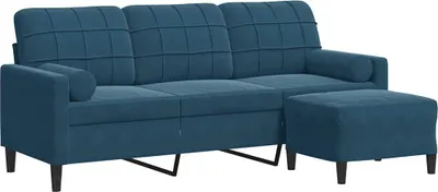 Obrázok produktu pre vidaXL 3-miestna pohovka s taburetkou Modrá 180 cm Velvet