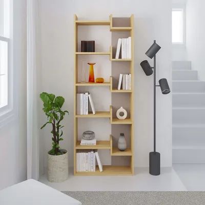 Image de Bibliothèque moderne Houseland Oppa chêne naturel/mocha