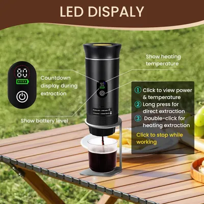 Produktbild von Mini-tragbare elektrische Kapselkaffeemaschine, kompatibel mit Kapseln und gemahlenem Kaffee, Sofortheizung für Camping, Auto, Reisen, Schwarz
