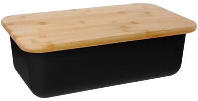 Produktbild von Kleiner Brotkasten aus Stahl mit rechteckigem Schneidebrett, schwarz BRUNBESTE BB-2767