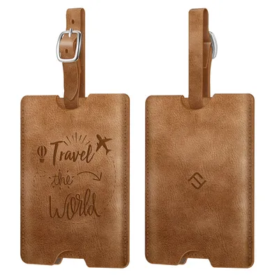 Produktbild von Fintie Kofferanhänger aus Kunstleder, [2 Stück] Gepäckanhänger ID Etikett mit Adressschild Namenschild für Reisetasche Koffer, Vintage Dunkelbraun