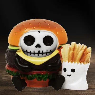 Produktbild von Furrybones "Hamburger" - Dekofigur Totenkopf Gothic Fantasy