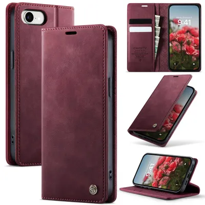 Produktbild von Handyhülle für iPhone 16e/iPhone 17e Hülle Leder mit RFID Schutzhülle Klapphülle Magnet Kartenfach Standfunktion Rot