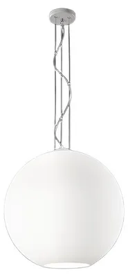 Immagine prodotto di Sospensione in vetro bianco satinato, struttura in metallo, diametro 50 cm, 3xE27, stile moderno ed elegante per ogni ambiente interno - Perenz