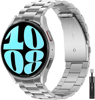 Produktbild von FFO2World Edelstahlarmband für Samsung Galaxy Watch 4/5/6/7 (40/44 mm) & FE – Hochwertiges Metall-Gliederarmband mit Schnellverschluss – Silber