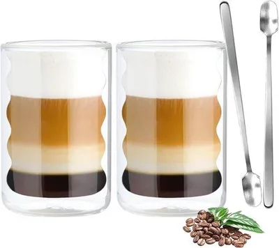 Obrázek produktu pro Sada dvou sklenic na Latte Macchiato s dvojitou stěnou – termo sklenice na kávu, objem 350 ml
