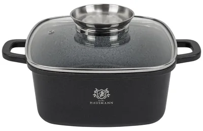Image de Poêle à induction carrée - Ø 24 cm - 4,5 l - Revêtement antiadhésif GREBLON - Avec couvercle en verre