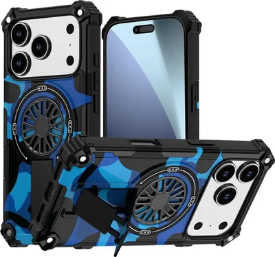 Image de Pour Apple iPhone 17 Pro Camouflage MagSafe 360 Ring Hybrid Kickstand Housse bleue