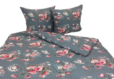 Image de Linge de lit, linge de lit en piqué gaufré, sans repassage, 100 % coton, 160 x 200, 2563 Gris, roses