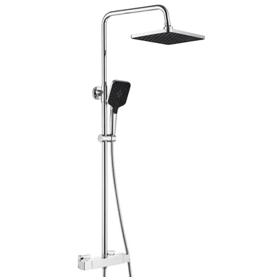 Produktbild von Auralum Edelstahlmit Thermostat Duscharmatur Komplettset, 30x30CM Regendusche, 3 Strahlarten und Höhenverstellbarer Duschstange (Chrom)