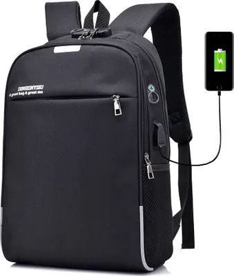 Zdjęcie produktu dla 15,6-calowy plecak na laptopa z antykradzieżowym zamkiem szyfrowym, odblaskowe paski, zewnętrzny port USB, gniazdo słuchawkowe, torba podróżna na laptopa do pracy w szkole, czarna