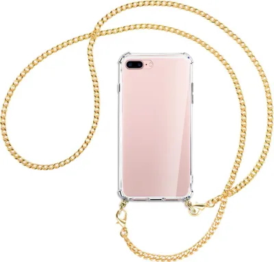 Produktbild von Handykette Backcover-Schutzhülle mit Band (Metall goldfarben) für Apple iPhone 7 Plus / 8 Plus - goldfarbene Kette