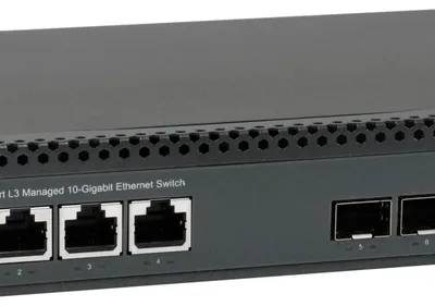Imagen del producto de Switch LevelOne de 19 pulgadas, gestionable, de nivel 3, con 4 puertos de 10 Gbps y 4 puertos SFP+ de 10 Gbps
