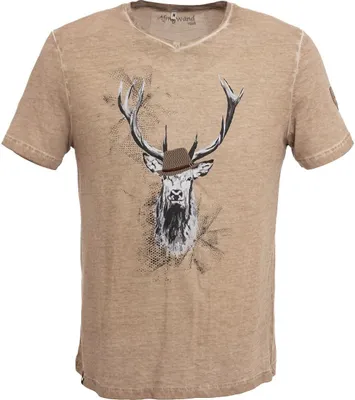 Produktbild von Almgwand DRISTENALM T-Shirt mit Hirschmotiv und Hut, stückgefärbt