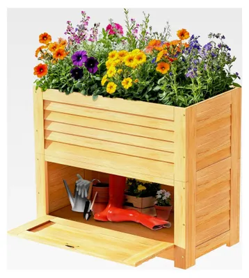 Produktbild von Hochbeet mit Stauraum aus Holz für Garten und Balkon, Pflanzkasten 85 x 45 x 75 cm