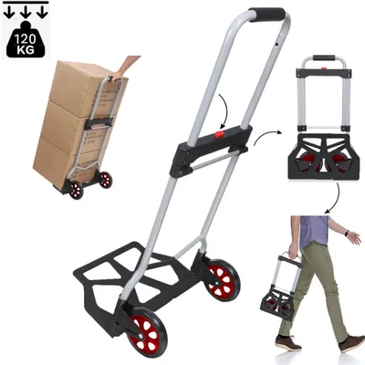 Produktbild von Schwerlast-Sackkarre klappbar 120 kg - Aluminium - Große Räder leichtgängig mit Soft-Laufflächen und Kugellager
