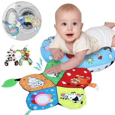 Productafbeelding van Kussentje voor baby's, ideaal voor buikligging, met contrastrijke patronen. Sensori speelgoed met knisperende elementen