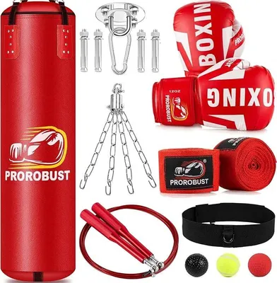 Produktbild von Boxsack-Set, 120cm PolyurethanHeavy Duty mit 12OZ Boxhandschuhen für MMA Kickboxen Home Training (Ungefüllt)