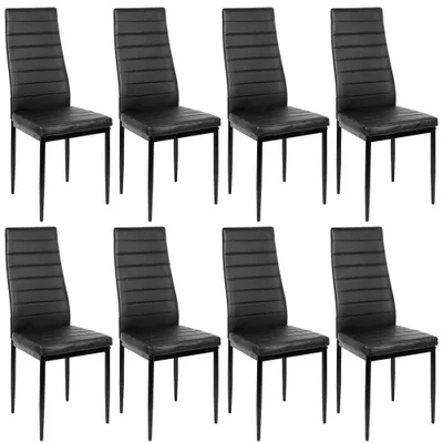 Produktbild von 8er Set Esszimmerstühle Küchenstuhl aus Kunstleder Metallbeine Polsterstuhl Schwarz