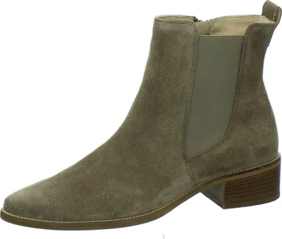 A single brown suede Chelsea boot is shown against a white background.