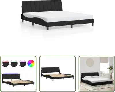 Produktbild von The Living Store Bettgestell mit LED-Leuchten Schwarz 180x200 cm Samt