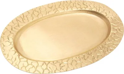 Produktbild von Kerzenteller Oval 14x8cm Innen Messing Massiv Gold Dekoteller mit Rand Tablett