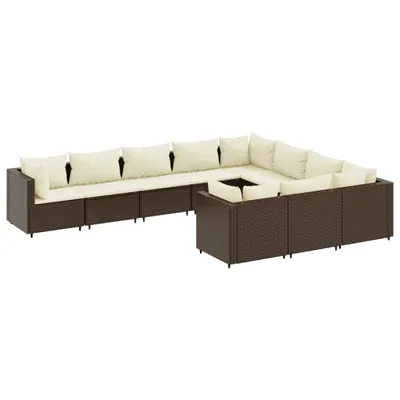Produktbild von vidaXL 10-tlg. Garten-Sofagarnitur mit Kissen Braun Poly Rattan