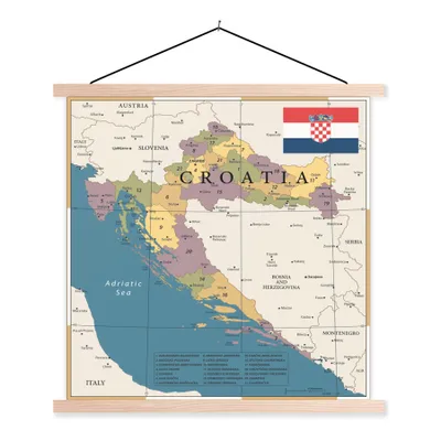 Obrázek produktu pro MuchoWow® Textilní plakát - Mapa Chorvatska s provinciemi a městy - 120x120cm - S hnědými lamelami