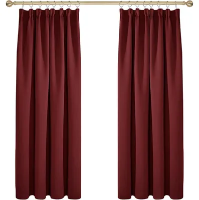 Obrázek produktu pro Zatemňovací závěs s volánky, termoizolační závěs, ochrana proti chladu, rozměry 183x168 cm, červená barva, sada 2 kusů