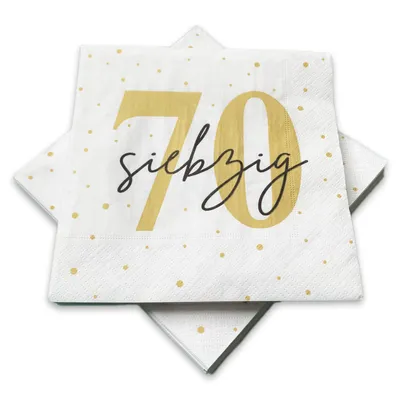 Produktbild von 20 Servietten zum 70. Geburtstag 33 x 33 cm - weiß gold schwarz
