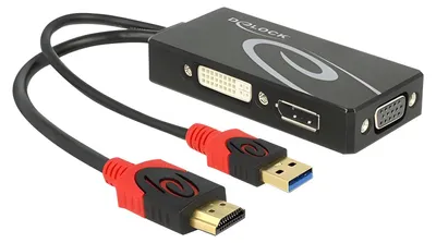 Produktbild von Adapterkabel HDMI Stecker > 1 x VGA + 1 x DP + 1 x DVI 24+1 schwarz Delock
