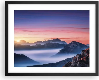 Produktbild von Gerahmtes Poster - Schwarzer Rahmen - Westen Sonne Berge - 50x40 cm - Wand Bild - Wanddeko - Wandbilder - Kunstposter - Wandposter - Bilderrahmen - Bilder - Kunstdruck - P2BAA50x40-4525