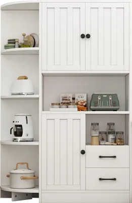 Produktbild von Eckkleiderschränke, Wohnzimmervitrine mit 3 Schränken + 2 Schubladen,Bücherregale, Hochschränke und highboard mit insgesamt 14 Lagerbereichen