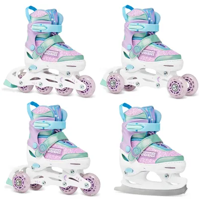 Produktbild von 4in1 Inlineskates/Triskates/Rollschuhe/Schlittschuhe Raven Etta Violett 30-33 verstellbare Größe