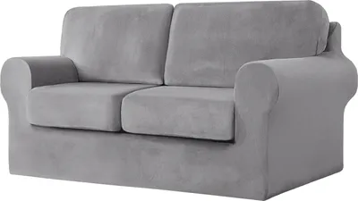 Produktbild von 2-Sitzer-Sofabezug mit 2 separaten Kissen und 2 Rückenlehnenbezügen, 5-teiliger Stretch-Sofabezug, Ersatz-Möbelschutz (Loveseat, Hellgrau)