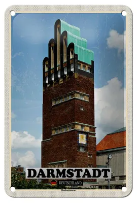 Produktbild von Blechschild Städte Darmstadt Hochzeitsturm Architektur 12x18cm Schild