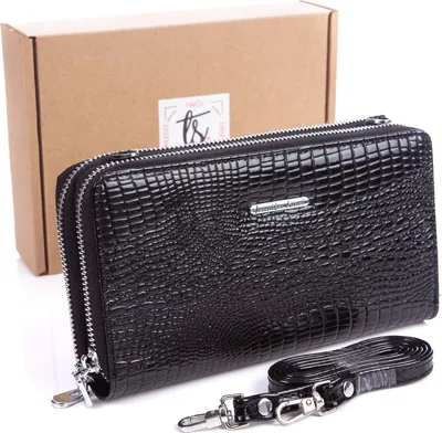 Produktbild von Jennifer Jones Damen Portemonnaie mit Schulterriemen Clutch-Geldbörse mit Reißverschluss Schwarz