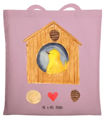 Produktbild von Mr. & Mrs. Panda Einkaufstasche Vogel Haus - Rosa Pastell - Geschenk, Familie, Büchertasche, Tote Bag, Schultasche, Wohnung, Vogelhaus, Lustige Sprüche, Vögel, Castle