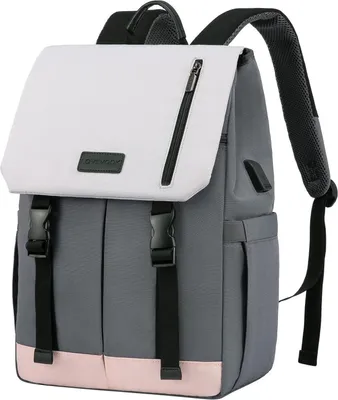 Produktbild von LOVEVOOK Rucksack Damen Elegant 15.6 Zoll Laptop Wasserdicht Schultasche Mädchen Uni Reise Business Grau Weiß Rosa