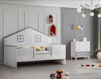 Produktbild von Modern Kinderzimmer 2tlg Möbel Komplettzimmer  Mehrfarbig Kinderbett Kommod
