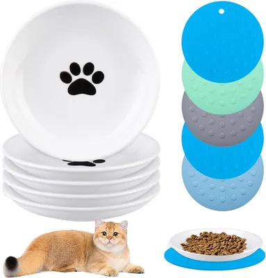 Produktbild von Keramische erhöhte Katzenfutter-Schüssel mit Ständer - Rutschfeste Katzenfutterplatte