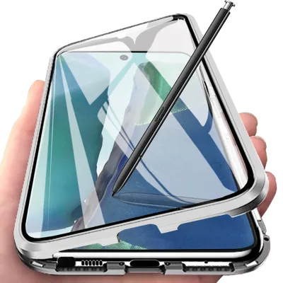Immagine prodotto di Custodia Galaxy Note 20, Cover in vetro temperato integrale con assorbimento magnetico, telaio in metallo, custodia protettiva completa per Samsung Galaxy Note 20 Argento