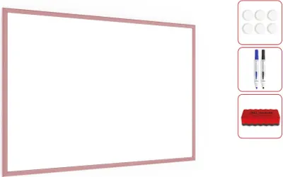 Immagine prodotto di Lavagna Magnetica Cancellabile a Secco Bianca con Cornice Rosa in Legno 90x60 cm