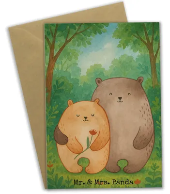 Produktbild von Mr. & Mrs. Panda Grußkarte Bären Liebe Design - Weiß - Geschenk, Kuscheln, weihnachtskarten, Bär, Freundin, Verknallt, einladungskarten, Blume, babykarte, hochzeitskarten