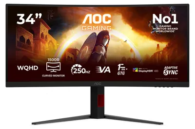 Produktbild von AOC G4 CU34G4ZCA, 86,4 cm (34"), 3440 x 1440 Pixel, Wide Quad HD, 1 ms, Schwarz, Rot