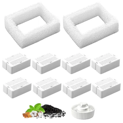 Image de Filtres de remplacement pour fontaines à eau pour chats, lot de 10 (8 en charbon actif, 2 en mousse), compatibles avec les fontaines en céramique et en acier inoxydable