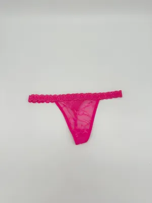 Produktbild von Damen String Tanga transparent Spitze Mesh florales Muster - rosa