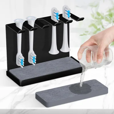 Productafbeelding van RVS tandenborstelhouder voor 5 borstels | Zwart | Zelfklevend | Compatibel met Oral-B en Philips Sonicare