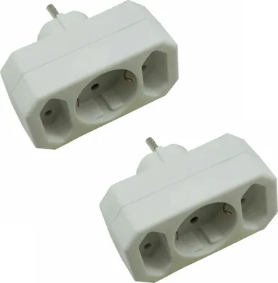 Two white electrical adapters are shown against a white background.